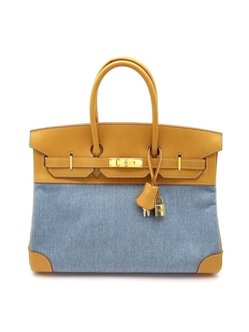 Hermes Birkin 35 Toile Denim Vache Natural Handbag Blue